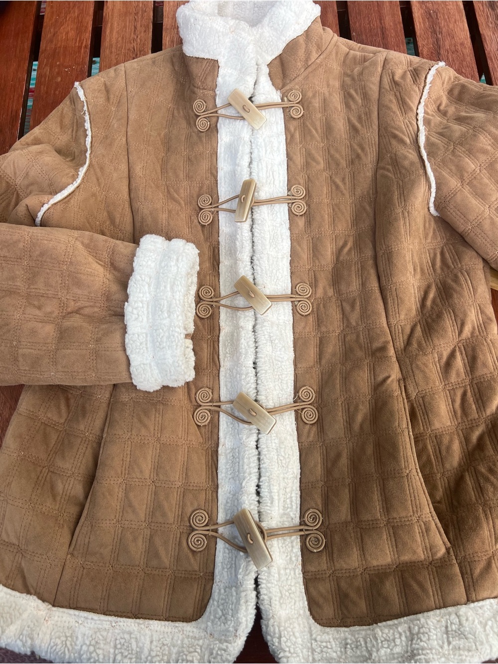 Kenneth Cole faux suede jacket shearling toggle MED boho vibe